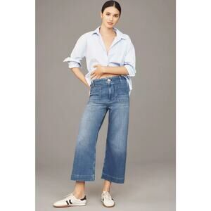 Anthropologie Maeve Womens The Colette Crop High-Rise Wide-Leg Jeans Med Blue 27